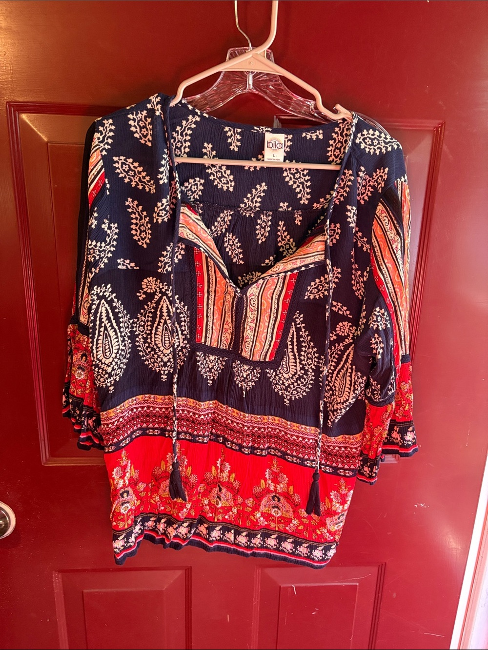 Red and blue blouse